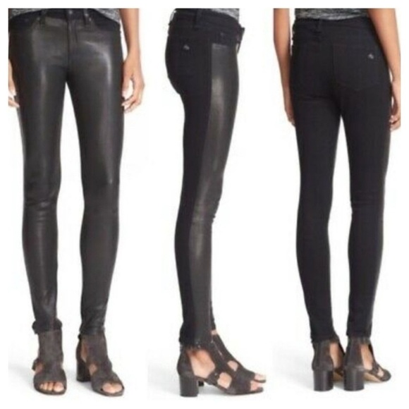 RAG & BONE Lamb Leather & Denim HYDE Coal Black Skinny Jeans size 31 - Picture 4 of 14